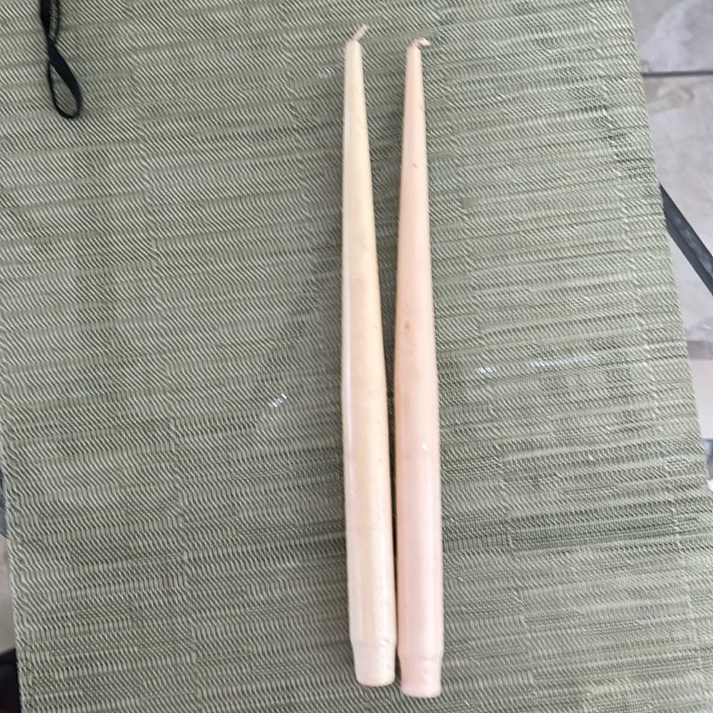 MCM white wooden candles. In good condition.
